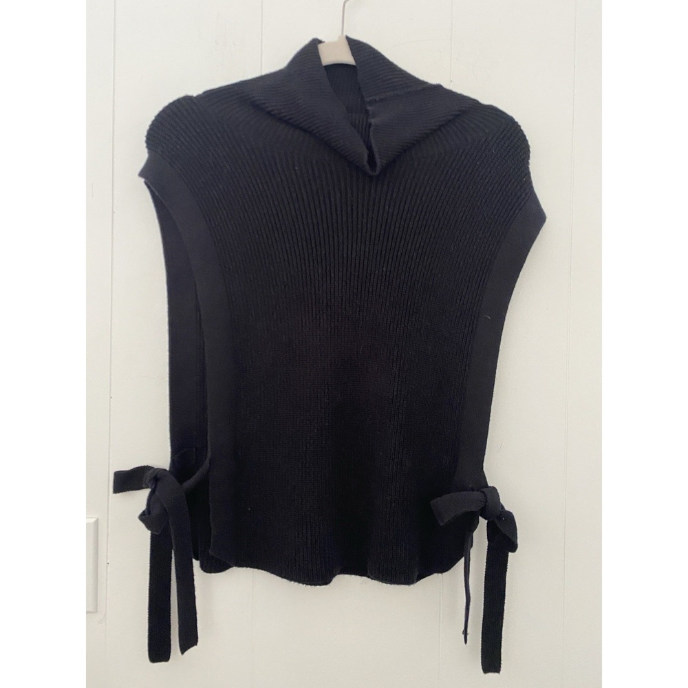 Athleta Black Side-Tie Sleeveless Mock Neck Sweater Sz L Pima Cotton/Silk